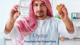  Presentation with cryptocurrency - Presentation theme featuring arab-man-with-bitcoin background and a lemonade colored foreground