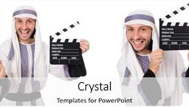  Presentation with clapper - Presentation design with arab man with clapper-board background and a white colored foreground