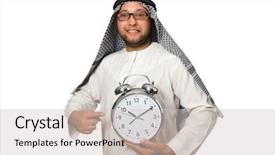  Presentation with clock - Amazing slide deck having arab-man-with-clock-isolated backdrop and a soft green colored foreground