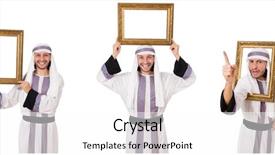  Presentation with picture frame - Cool new slide set with arab man with picture frame backdrop and a white colored foreground