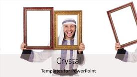  Presentation with antique picture frame - Colorful slide deck enhanced with arab man with picture frame backdrop and a mint green colored foreground