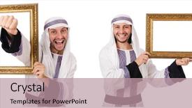 Presentation with picture frame - Slide deck having arab man with picture frame background and a coral colored foreground