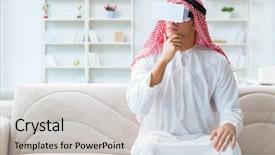  Presentation with virtual reality - Audience pleasing PPT layouts consisting of arab man with virtual reality backdrop and a light gray colored foreground