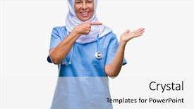  Presentation with nursing to nurse communication - Presentation theme with arab nurse woman wearing hijab background and a white colored foreground