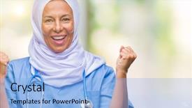  Presentation with nurse - Beautiful presentation featuring arab nurse woman wearing hijab backdrop and a light blue colored foreground