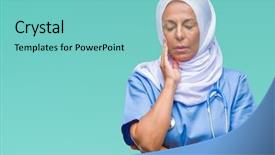  Presentation with nurse thinking - Presentation theme having arab nurse woman wearing hijab background and a  colored foreground