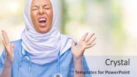 Presentation with iv nurse - Audience pleasing theme consisting of arab nurse woman wearing hijab backdrop and a light blue colored foreground
