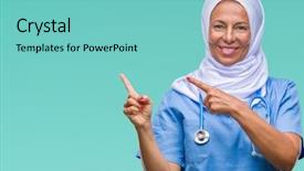  Presentation with nurse - PPT layouts featuring arab nurse woman wearing hijab background and a  colored foreground
