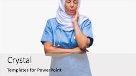  Presentation with nurse thinking - Colorful slide deck enhanced with arab nurse woman wearing hijab backdrop and a  colored foreground