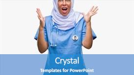  Presentation with nursing to nurse communication - Presentation theme having arab nurse woman wearing hijab background and a  colored foreground