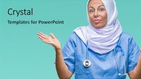  Presentation with nurse - Slides enhanced with arab nurse woman wearing hijab background and a  colored foreground