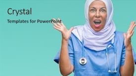  Presentation with nurse - Amazing PPT layouts having arab nurse woman wearing hijab backdrop and a  colored foreground