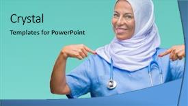 Presentation with nursing to nurse communication - Amazing presentation theme having arab nurse woman wearing hijab backdrop and a  colored foreground