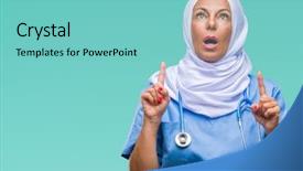  Presentation with nurse - Amazing presentation theme having arab nurse woman wearing hijab backdrop and a  colored foreground