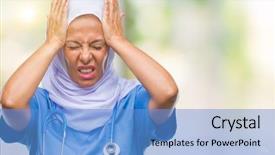  Presentation with stressed nurse - Presentation featuring arab nurse woman wearing hijab background and a  colored foreground