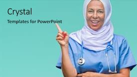  Presentation with nurse - Audience pleasing PPT layouts consisting of arab nurse woman wearing hijab backdrop and a  colored foreground