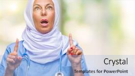  Presentation with nurse - PPT layouts having arab nurse woman wearing hijab background and a  colored foreground