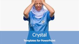  Presentation with stressed nurse - Presentation having arab nurse woman wearing hijab background and a teal colored foreground