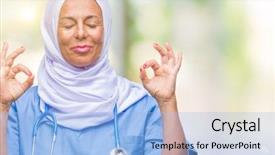  Presentation with nursing to nurse communication - Presentation with arab nurse woman wearing hijab background and a  colored foreground