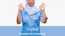  Presentation with nursing to nurse communication - Audience pleasing theme consisting of arab nurse woman wearing hijab backdrop and a teal colored foreground