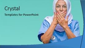  Presentation with nurse - PPT theme consisting of arab nurse woman wearing hijab background and a  colored foreground