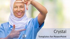  Presentation with nurse - Colorful presentation enhanced with arab nurse woman wearing hijab backdrop and a teal colored foreground