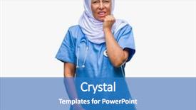  Presentation with stressed nurse - Beautiful slides featuring arab nurse woman wearing hijab backdrop and a teal colored foreground