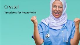  Presentation with nurse - Theme having arab nurse woman wearing hijab background and a  colored foreground