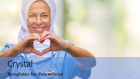  Presentation with love heart - Cool new PPT theme with arab nurse woman wearing hijab backdrop and a light blue colored foreground