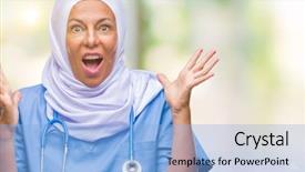  Presentation with nursing to nurse communication - Cool new slides with arab nurse woman wearing hijab backdrop and a light blue colored foreground