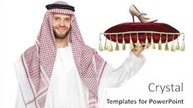  Presentation with shoe - Theme consisting of arab-person-holding-a-pillow background and a white colored foreground