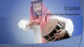  Presentation with shooting - PPT theme having arab playing drum in studio shooting background and a teal colored foreground