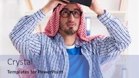  Presentation with university - Beautiful slide deck featuring arab-student-preparing-for-university backdrop and a light blue colored foreground