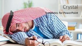  Presentation with university - Colorful slide deck enhanced with arab-student-preparing-for-university backdrop and a light gray colored foreground
