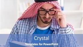  Presentation with university - Presentation design featuring arab-student-preparing-for-university background and a teal colored foreground