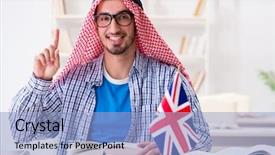  Presentation with language - Slides having arab student studying english language background and a light blue colored foreground