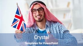  Presentation with language english - Slide deck enhanced with arab student studying english language background and a teal colored foreground