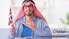  Presentation with language english - Slide deck with arab student studying english language background and a teal colored foreground