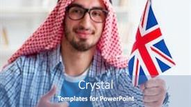  Presentation with language english - Colorful slide set enhanced with arab student studying english language backdrop and a teal colored foreground