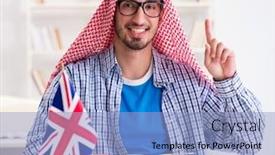  Presentation with language english - PPT layouts enhanced with arab student studying english language background and a light blue colored foreground