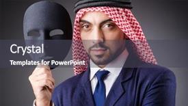  Presentation with masks - Colorful slides enhanced with arab with masks in dark studio backdrop and a dark gray colored foreground