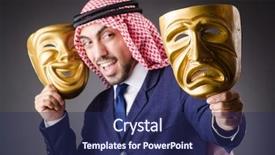  Presentation with masks - Amazing slides having arab with masks in dark studio backdrop and a navy blue colored foreground
