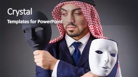  Presentation with masks - Presentation theme featuring arab with masks in dark studio background and a dark gray colored foreground