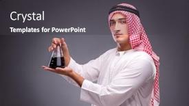  Presentation with oil - Presentation design enhanced with arab-with-oil-on-gray background and a dark gray colored foreground
