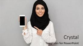  Presentation with black woman - Presentation featuring arab woman 20s in islam background and a light gray colored foreground