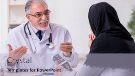  Presentation with arab - Beautiful presentation theme featuring arab-woman-visiting-experienced-doctor backdrop and a light blue colored foreground