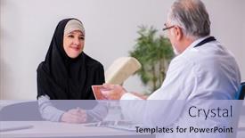  Presentation with arab - Presentation with arab-woman-visiting-experienced-doctor background and a light blue colored foreground