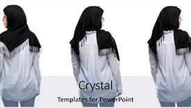  Presentation with hijab - Beautiful slide deck featuring arab woman wearing hijab backside backdrop and a light blue colored foreground
