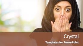  Presentation with hijab - Amazing presentation design having arab woman wearing hijab cover backdrop and a tawny brown colored foreground