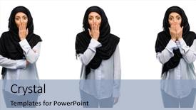  Presentation with arab israeli conflict - PPT theme having arab woman wearing hijab covers background and a light blue colored foreground